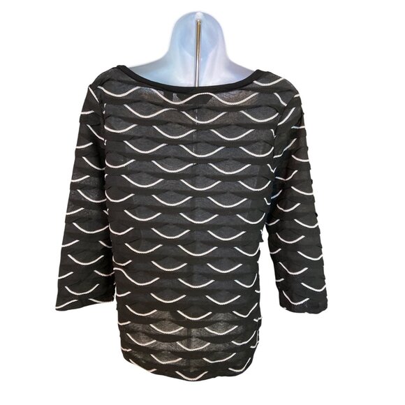 Investments Black Sheer Wavy Stripe Blouse M Mesh Artsy Retro Chic USA - Picture 2 of 7
